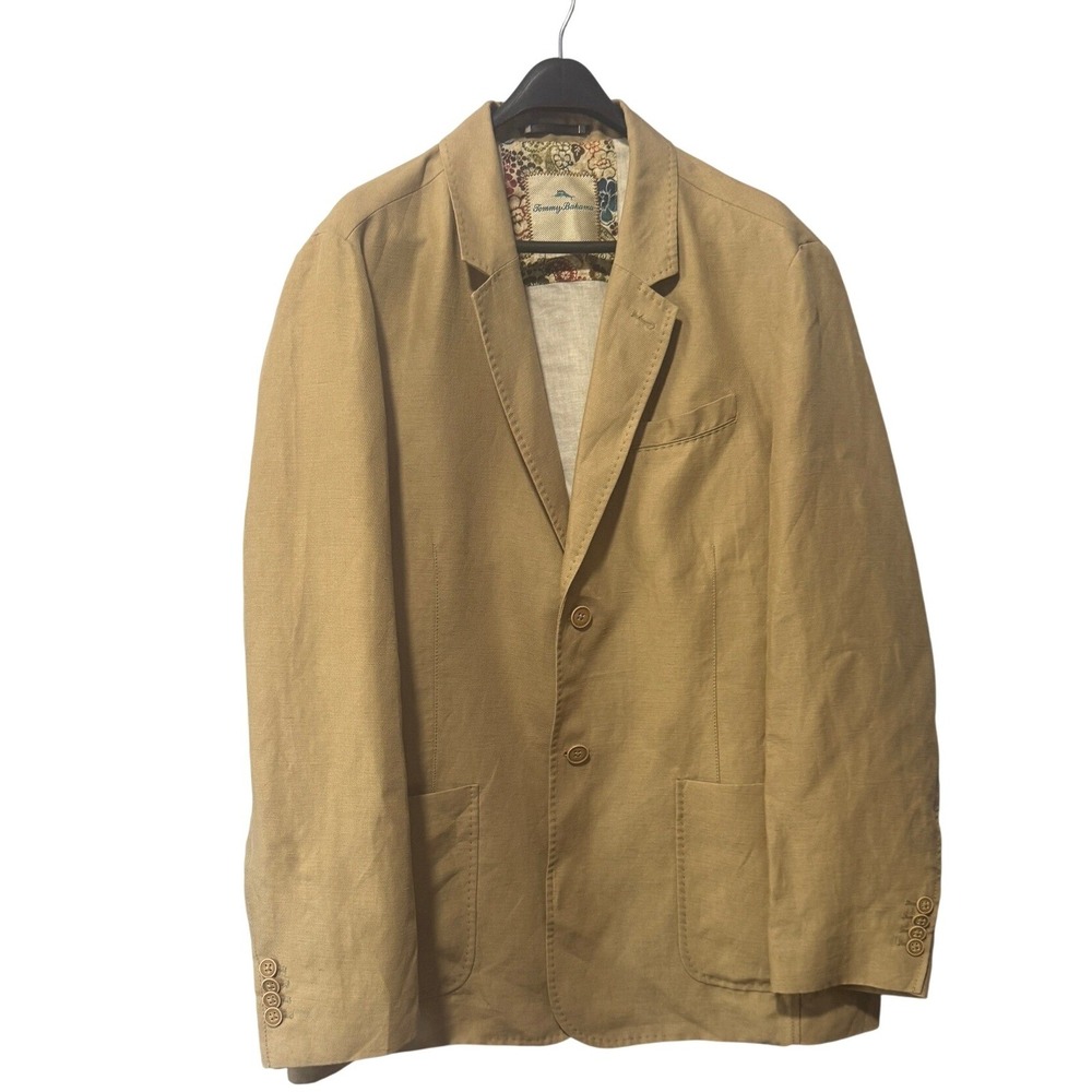 Tommy Bahama Mens Tan Linen‎ Tencel Blend 2-Button Blazer Sport Coat Jacket